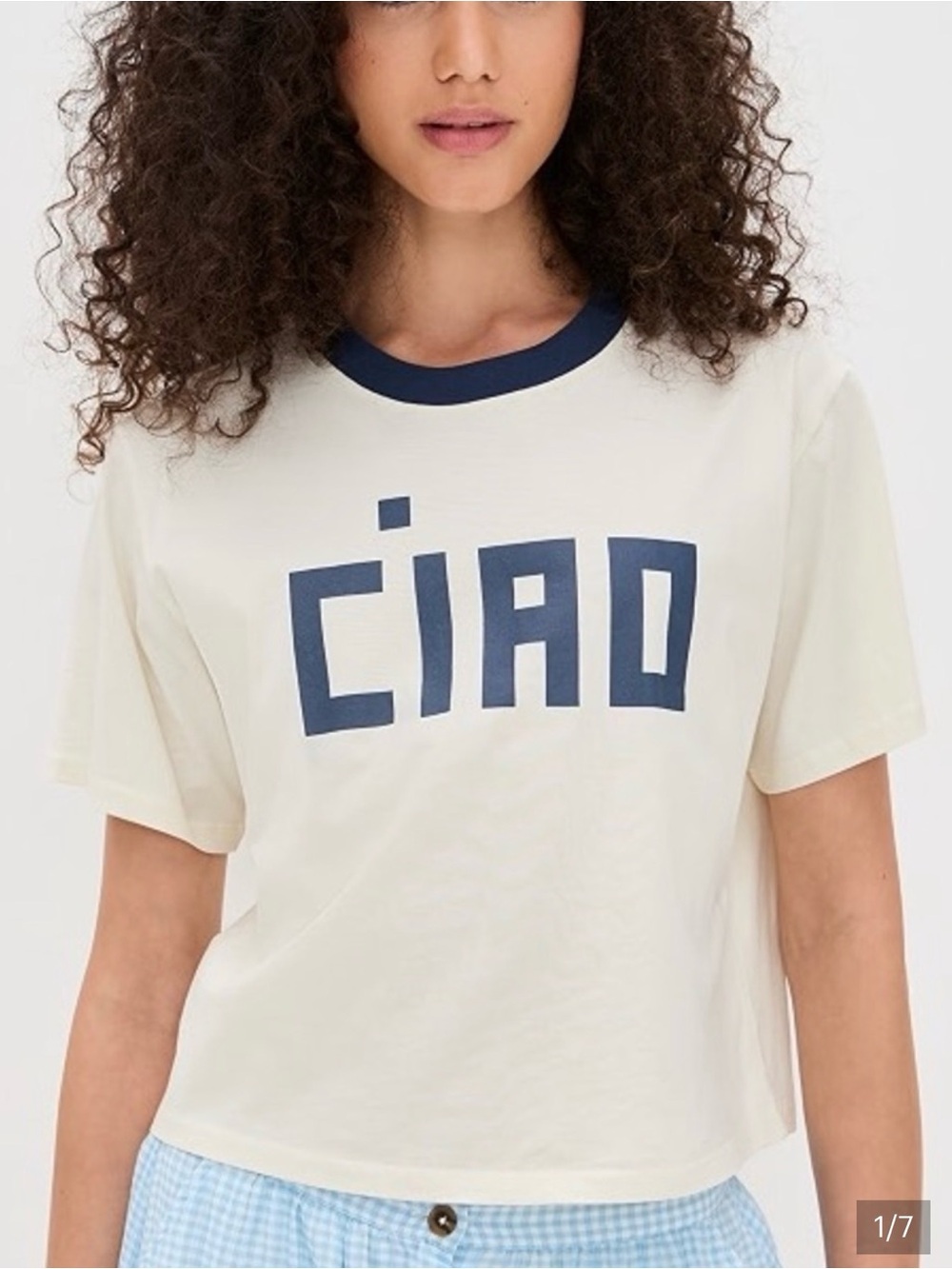CIAO Short Sleeve Ringer Tee - Cream/Navy